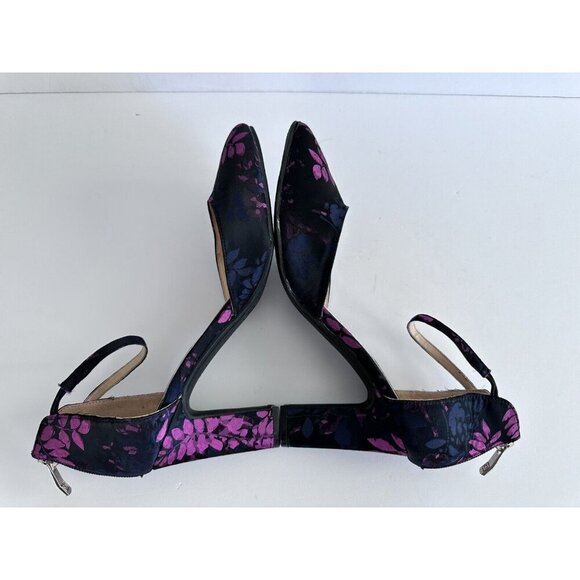 LIZ CLAIBORNE DARK BLUE PURPLE FLORAL ANKLE STRAP PUMPS WINNIE 8W WHIMSY READ - Picture 5 of 11